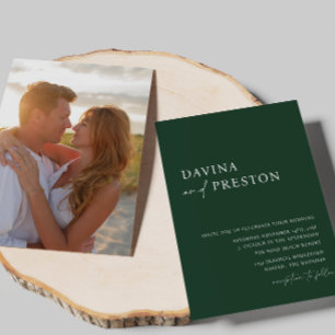 Emerald Green Script Modern Simple Foto Wedding Einladung