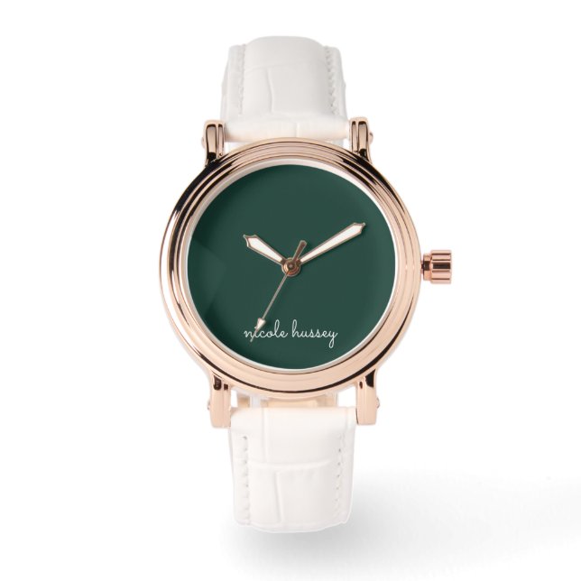 Emerald Green Script | Stilvolle Monogram Modern Armbanduhr (Vorderseite)