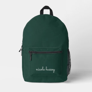 Emerald Green Script   Stilvolle Monogram Modern Bedruckter Rucksack