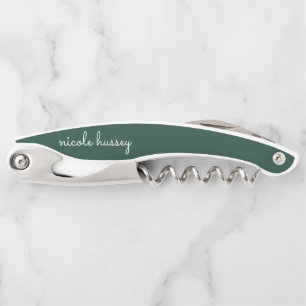 Emerald Green Script   Stilvolle Monogram Modern Kellnermesser