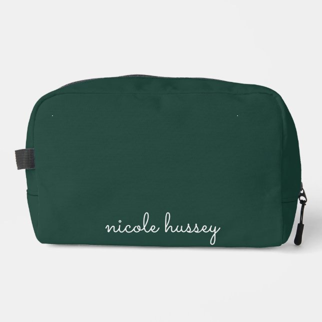 Emerald Green Script | Stilvolle Monogram Modern Waschbeutel (Vorderseite)