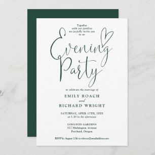 Emerald Green Script Wedding Abend Party Einladung