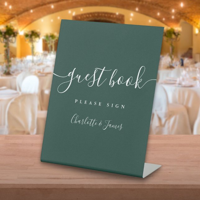 Emerald Green Signature Script Gästebuch Sockelschild (Emerald Green Signature Script Guest Book Pedestal Sign)