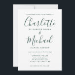 Emerald Green Signature Script Wedding Einladung<br><div class="desc">Diese elegante Hochzeitseinladung mit ihren charakteristischen Stilnamen kann mit Ihren Informationen in eleganter smaragdgrüner Schrift personalisiert werden. Entwickelt von Thisisnotme©</div>