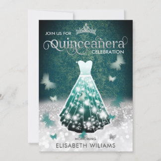 Emerald Green Silber Glitzer Schmetterling Einladung