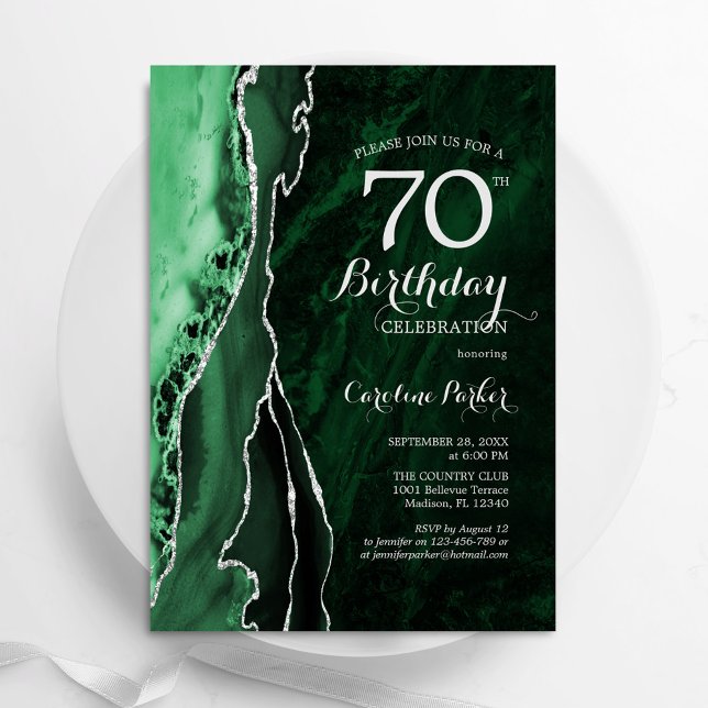 Emerald Green Silver Agate 70. Geburtstag Einladung (Von Creator hochgeladen)