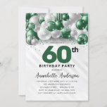 Emerald Green Silver Balloon Glitzer 60. Geburtsta Einladung<br><div class="desc">Moderner Glam Emerald Green Silver Ballon Glitzer Sparkle jedes Alter Geburtstag Einladung</div>