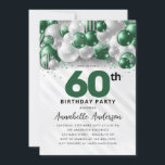 Emerald Green Silver Balloon Glitzer 60. Geburtsta Einladung<br><div class="desc">Moderner Glam Emerald Green Silver Ballon Glitzer Sparkle jedes Alter Geburtstag Einladung</div>