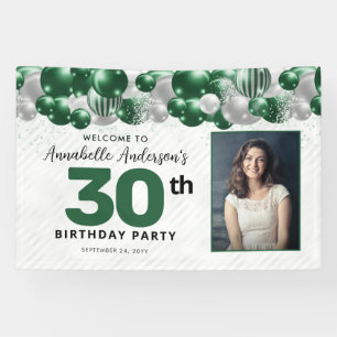 Emerald Green Silver Balloon Glitzer Foto Willkomm Banner