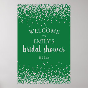 Emerald Green Silver Confetti Brautparty Poster