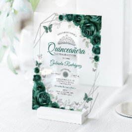 Emerald Green Silver Floral Quinceanera Acryleinladungen