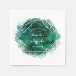 Emerald Green Silver Geometric Watercolor Wedding Serviette
