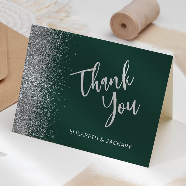 Emerald Green Silver Glitzer Wedding Vielen Dank Karte (Von Creator hochgeladen)