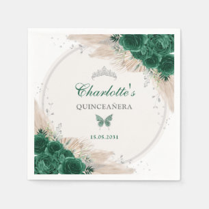 Emerald Green Silver Quinceanera Miss Quince 15 Serviette