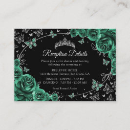 Emerald Green Silver Quinceanera Reception Details Begleitkarte
