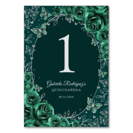 Emerald Green Silver Quinceanera Tischnummer