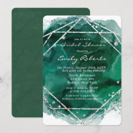 Emerald Green Silver Watercolor Brautparty Einladung