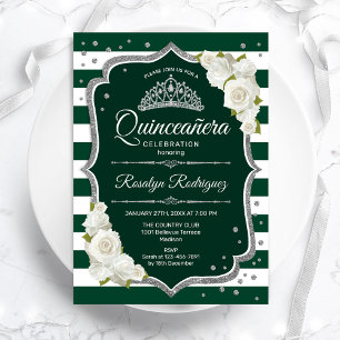 Emerald Green Silver White Elegante Quinceanera Einladung