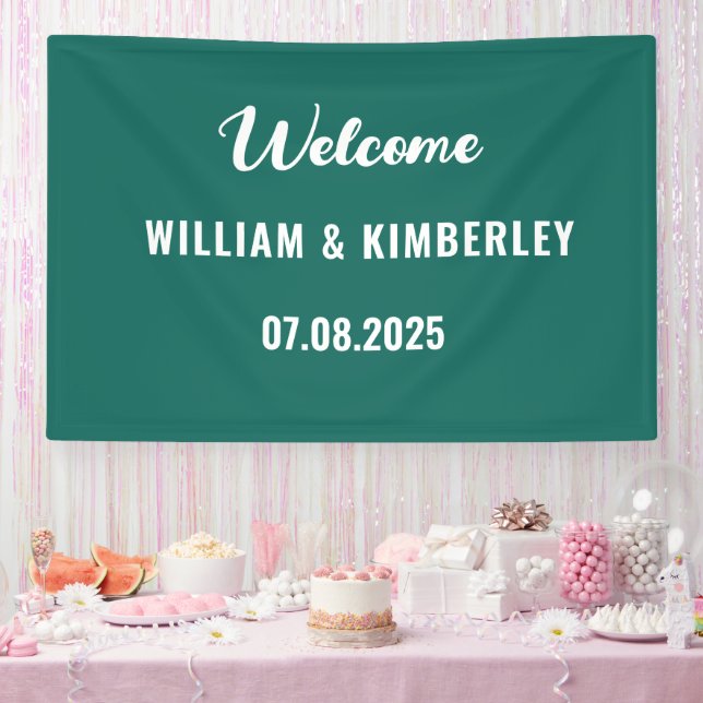 Emerald Green Simple Elegante Moderne Hochzeit Banner (Party)