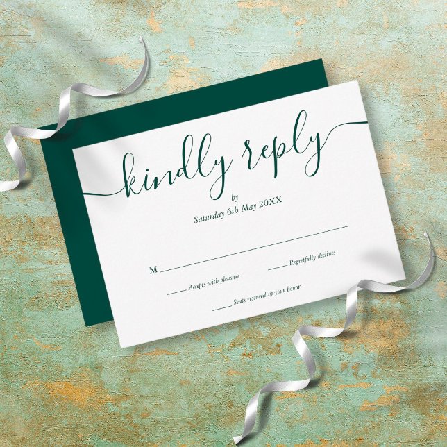 Emerald Green Simple Elegante Script RSVP Karte (Von Creator hochgeladen)