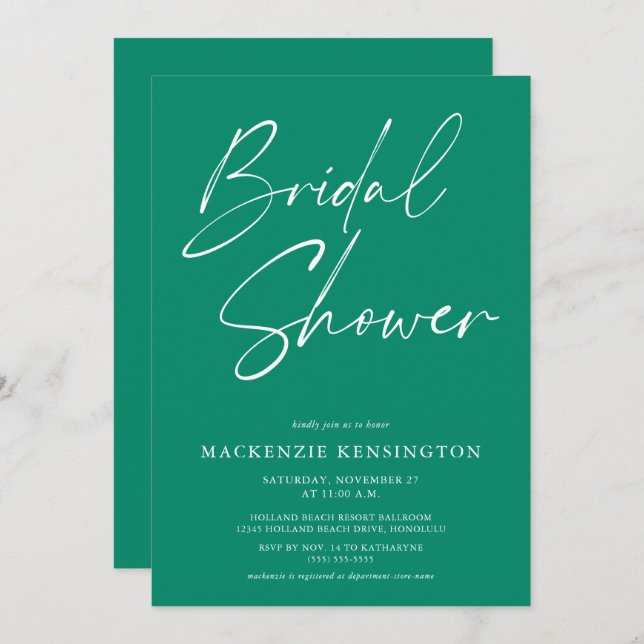 Emerald Green Simple Elegantes Brautparty Einladung (Vorne/Hinten)
