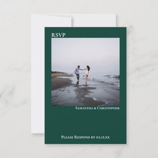 Emerald Green Simple Minimalistisch Foto Wedding RSVP Karte (Vorderseite)