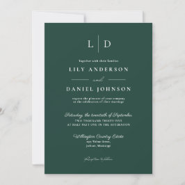 Emerald Green Simple Monogram Einladung
