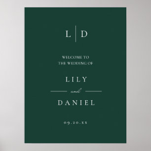 Emerald Green Simple Monogram Wedding Welcome Sign Poster