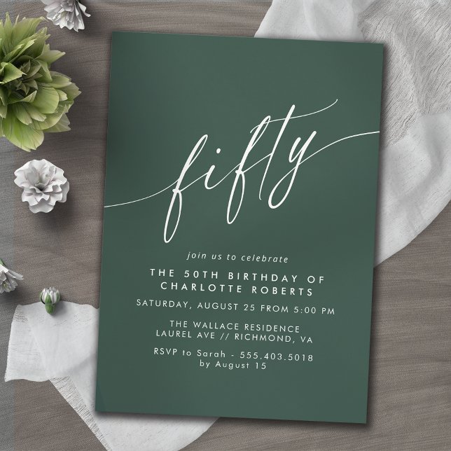 Emerald Green | Simple Script Formal 50th Birthday Einladung (Von Creator hochgeladen)