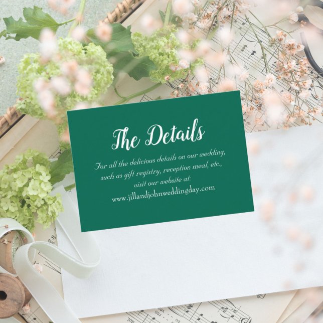 Emerald Green Simple Style Wedding Details Begleitkarte (In Situ Wedding)