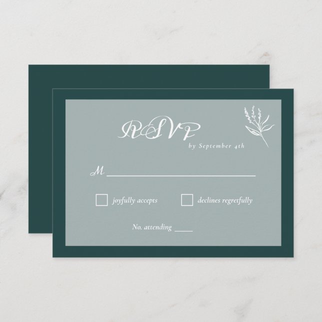 Emerald Green Simple Wedding RSVP Card (Vorne/Hinten)