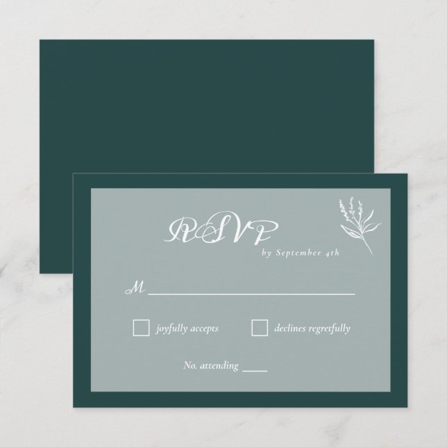 Emerald Green Simple Wedding RSVP Card Karte (Vorne/Hinten)