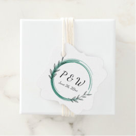 Emerald Green Simple Wreath Monogram Wedding Geschenkanhänger