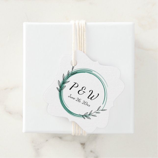 Emerald Green Simple Wreath Monogram Wedding Geschenkanhänger (Beispiel)