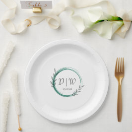 Emerald Green Simple Wreath Monogram Wedding Pappteller