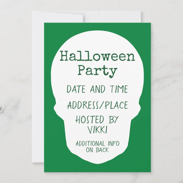 Emerald Green Skull eliminiert Silhouette Einladung (Vorderseite)