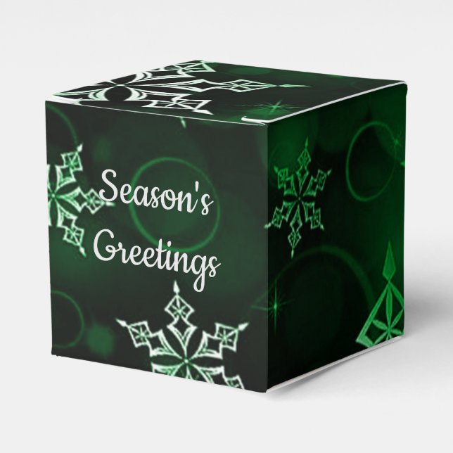 Emerald Green Snowflake Motif Cube Geschenkschachtel (Vorderseite)