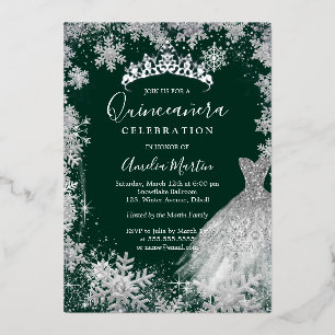 Emerald Green Snowflake Winter Quinceanera Folieneinladung