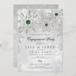 Emerald Green Snowflakes Winter Engagement Party Einladung