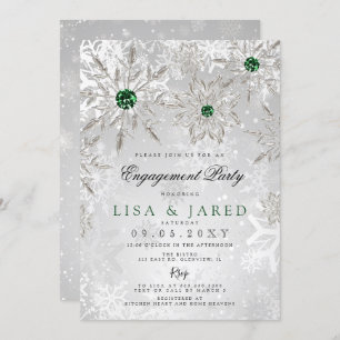 Emerald Green Snowflakes Winter Engagement Party Einladung