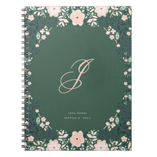 Emerald Green Soft Monogram Floral Personal Custom Notizblock
