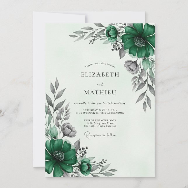 Emerald Green Sophisticated Winter Wedding Einladung (Vorderseite)