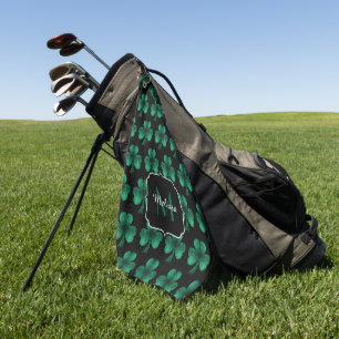 Emerald Green Sparkle Kleeblatt Black Monogram Golfhandtuch