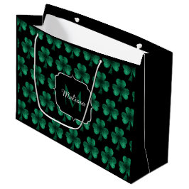 Emerald Green Sparkle Kleeblatt Black Monogram Große Geschenktüte