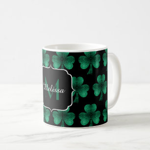 Emerald Green Sparkle Kleeblatt Black Monogram Kaffeetasse