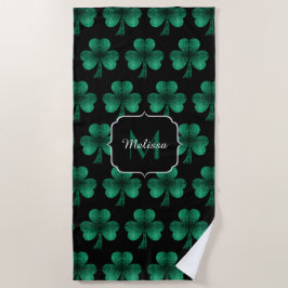 Emerald Green Sparkle Kleeblatt Black Monogram Strandtuch