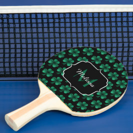 Emerald Green Sparkle Kleeblatt Black Monogram Tischtennis Schläger