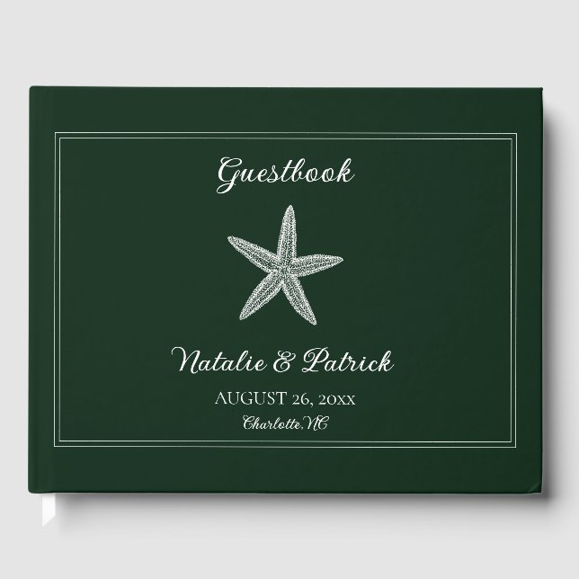Emerald Green Starfish Wedding Gästebuch (Vorderseite)