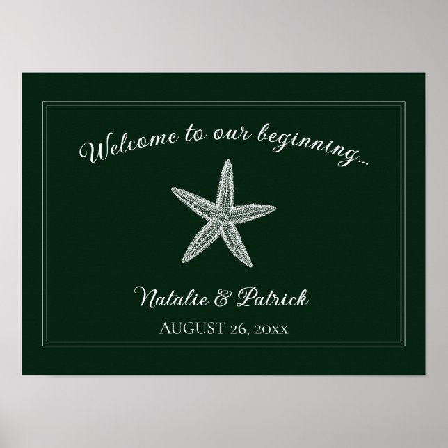Emerald Green Starfish Wedding Welcome Poster (Vorne)