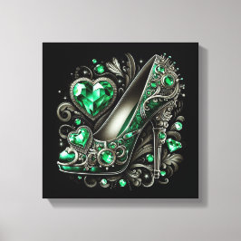Emerald Green Stiletto High Heels with Hearts Leinwanddruck